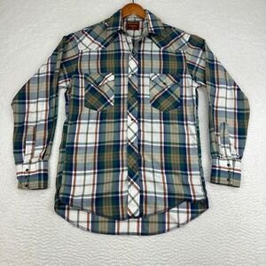 Vtg Rustler Pearl Snap Western Shirt 15 32-33 Xtra Long Tails L/S‎